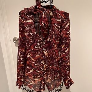 Bebe, S, blouse, maroon, sheer, tie